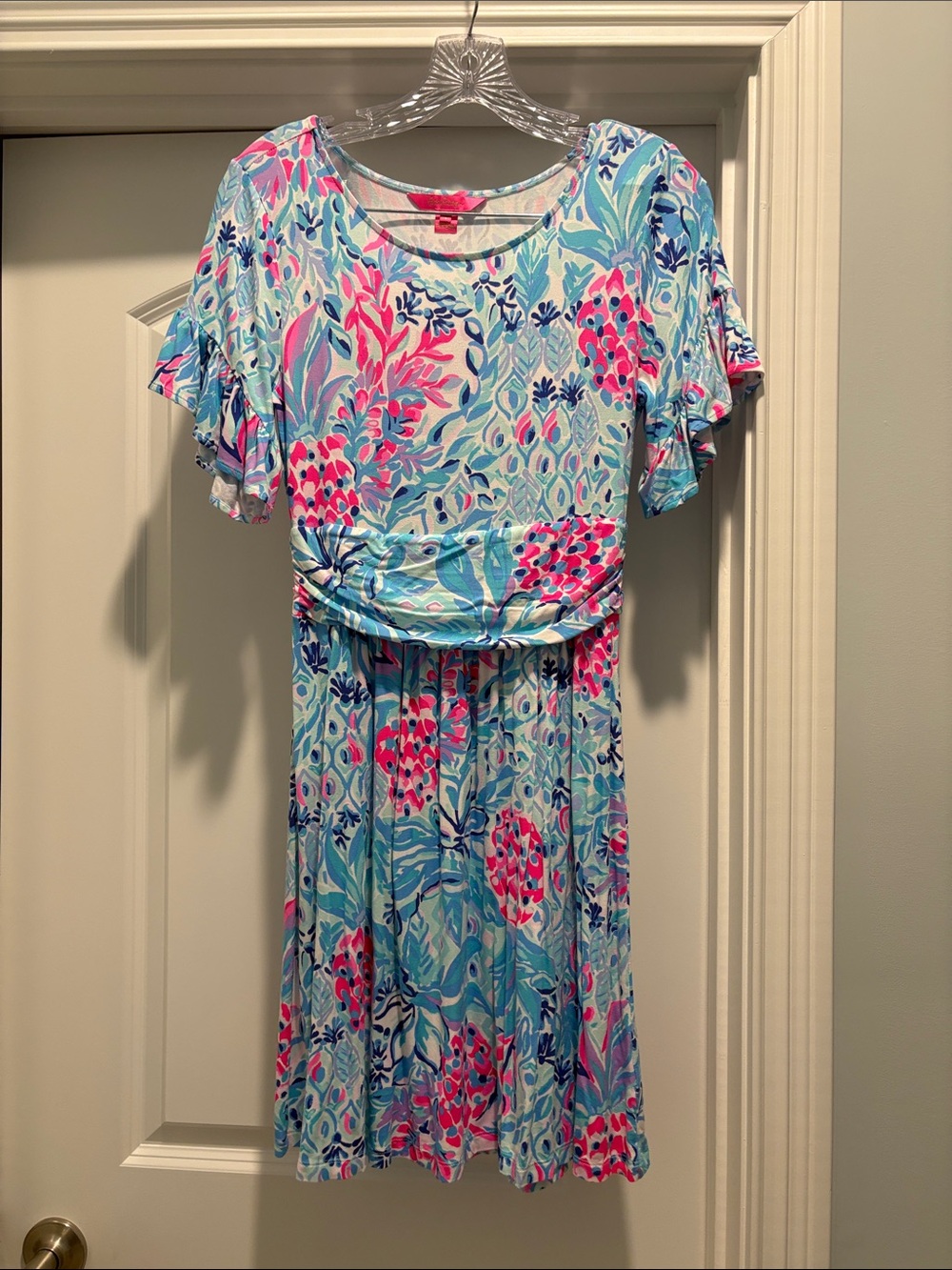 Lilly Pulitzer Floral Blue & Pink Ruffle Sleeve Dress